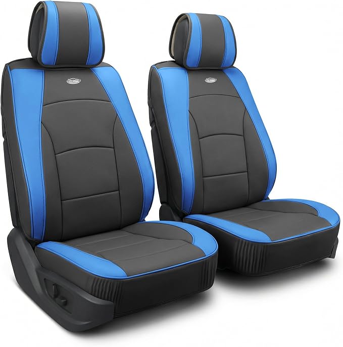 FH Group Front Set Faux Leather Car Seat Cushions, - 2 Pack Seat Covers for Cars Trucks SUV, Waterproof, Universal Fit Seat protector, Blue