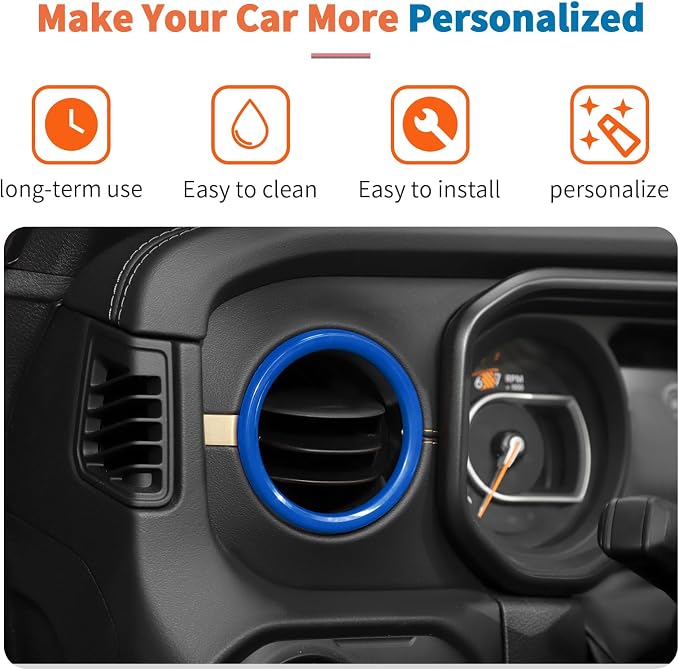 JeCar 11-Piece Blue Interior Accessories Trim Kit for 2024-2025 2026+ Jeep Wrangler JL 4XE Gladiator JT- Dashboard Panel, Vent Cover Decoration Upgrade