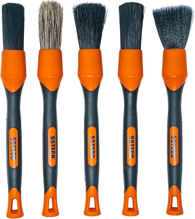 Preimum Car Detailing Brush Set - 5 Pack Auto Detail Kit for Automotive, Soft to Firm Brushes for Cleaning and Polishing for Interior, Exterior, Dashboard, Wheel Rims, Air Vent, Seat, car wash