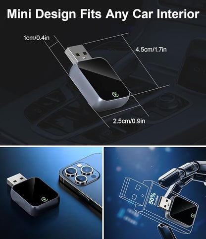 Wireless CarPlay Adapter for iPhone - No Audio Lag, Auto-Connect - Convert Factory Wired to Wireless CarPlay - Bluetooth 5.3 & 5GHz Wi-Fi - Plug & Play (Includes USB A/C)