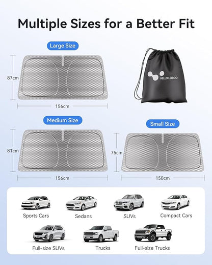 helloleiboo Graphene Windshield Sun Shade for SUVs and Most Mid-Size Sedans, 99% UV Blocking, Dual-Layer Honeycomb Heat Shield, Keeps Interior Cooler, Foldable