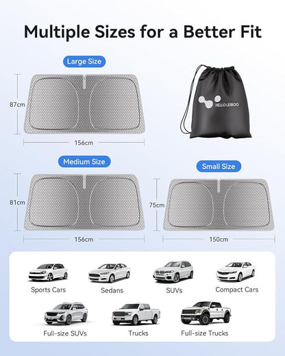 helloleiboo Graphene Car Windshield Sun Shade Car Sun Shade for Windshield with Heat Absorption Coating Foldable Design with UV Protection to Keep Your Car Interior Cooler Silver (X-Large-61 × 34 in)