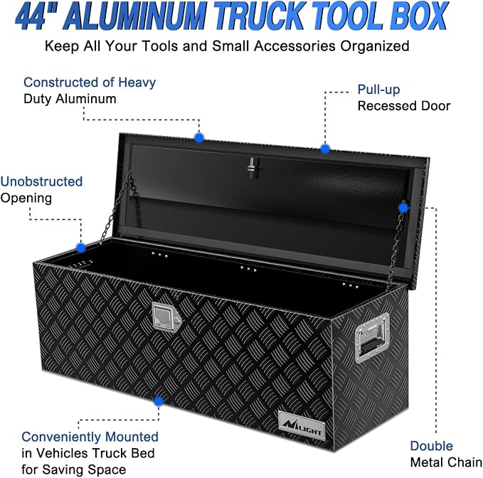 Nilight 44 Inch Truck Tool Box Heavy Duty Aluminum Stripes Plated Pick Up Truck Bed Toolboxes 44"x15"x15" Waterproof Storage Organizer for Bed of Truck RV Trailer with Side Handle Lock Keys, Black