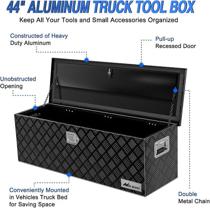 Nilight 44 Inch Truck Tool Box Heavy Duty Aluminum Stripes Plated Pick Up Truck Bed Toolboxes 44"x15"x15" Waterproof Storage Organizer for Bed of Truck RV Trailer with Side Handle Lock Keys, Black