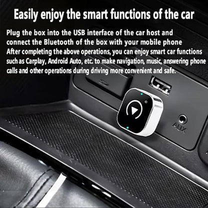 Wireless CarPlay Adapter，Ultra-Compact Stealth Design，Plug & Play，Dual-Band High-Speed Connection，Smart Cooling，Secure Installation，Compatible with Factory Wired CarPlay Vehicles