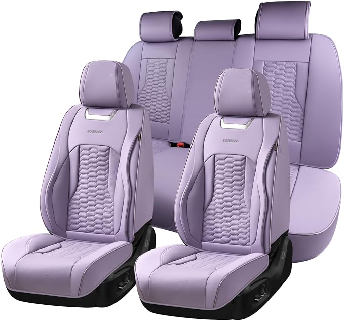 Coverado Car Seat Covers Full Set, Nappa Leather Seat Covers for Cars, Waterproof Automotive Car Seat Covers Interior Accessories Universal Fit Most Sedans, SUVs, Pick-up Trucks (Purple)