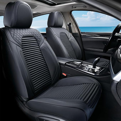 Coverado Front Seat Covers, Black Nappa Leather Car Seat Covers, Black Seat Covers for Cars, Car Seat Protector Cushions Universal Fit for Most Sedans SUV Pick-up Truck