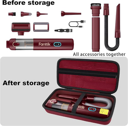 co2CREA Storage Case for Fanttik V8 Apex/Slim V8 Mate/V10 Apex/Slim V10 Mate Portable Mini Cordless Vacuum – Hard EVA Protective Carrying Bag with Accessory Organizer (Red Case)