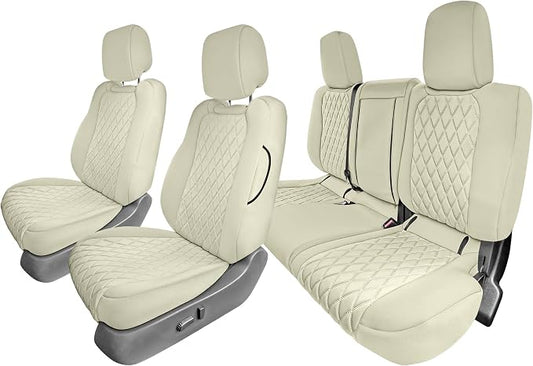 FH Group Custom Fit Car Seat Covers Specifically Made for 2022-2026 Nissan Frontier, Full Set Solid Beige Ultraflex Neoprene Waterproof Automotive Seat Covers for Pickup Truck, Nissan Accessories
