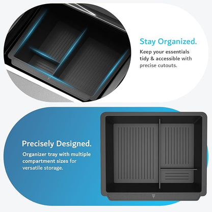 TUDIA Center Console Organizer Tray Designed for Tesla Model 3 2025/2024 (Highland) & Model Y 2025/2026 (Juniper) - [NOT Compatible with Model 3 2021-2023] Smooth Slide Storage with Silicone Lining