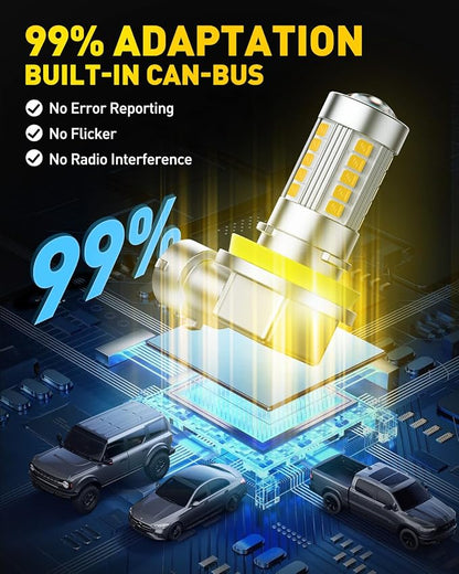 AUXITO Upgraded H11/H8 LED Fog Light Bulbs, 3000K Amber Yellow, 1:1 Mini Size H11/H8/H16 Yellow LED Fog Light Bulbs, 360° Full Illumination(Pack of 2)