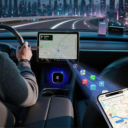 Wireless CarPlay Adapter & Android Auto Dongle, Shiny Silver，Fast Auto-Connect, Compact Plug & Play Wireless CarPlay Converter for iPhone & Android, USB/USB-C, No Delay, Seamless Reconnection