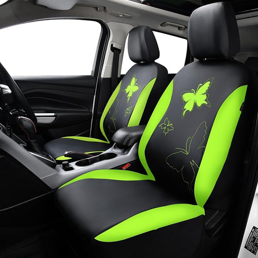 Flying Banner Butterfly car seat Covers ful Set Fashion Universal Lady Woman Female Rear Bench Split Colorized (Full Set - Faux Leather, Fluorescent Green)