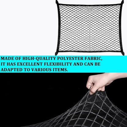 Elastic Cargo Net for SUV Trucks, Ceiling Cargo Net, Adjustable Trunk Mesh Net Organizer 32" X 24" Stretch to 63"X43" with Hooks, Universal Car Rear Trunk Bed Netting Storage Accessories（Black）