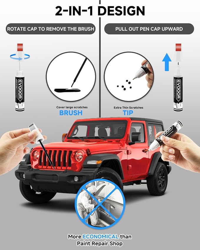 PR4/TR4 Flame Red Touch Up Paint Compatible with JeepExact Match 2 in 1 Touch up Paint for Chips and Nicks Repair