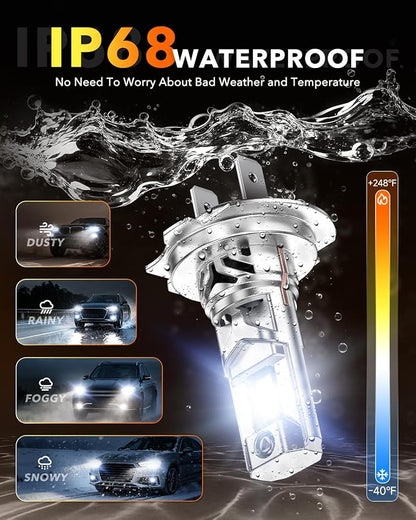 OXILAM H7 LED Light Bulb For Fog, 65000LM 80W 2026 New version, Wireless Non-polarity 6500K, 1:1 Size Easy Installation, 2 Pac