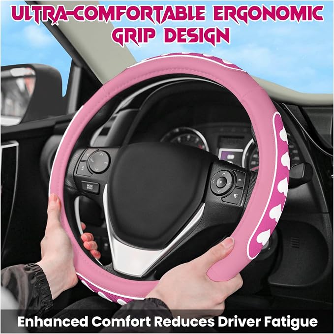 Ventilated Heart-Shaped Steering Wheel Cover with Anti-Slip Leather Grip. Compatible with Ford, Toyota, Honda, Nissan, and Chevrolet Vehicles for 14.5-15.2 inch Round Steering Wheels.