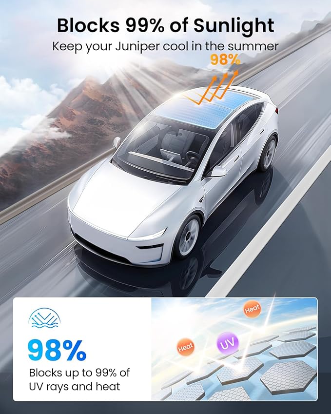 REEVAA 2026 Upgraded Tesla Model Y New (Juniper) Sunshade Roof [No Gaps, No-Sagging] Model Y Accessories Heat Insulation Foldable Glass Sunroof Cover for Model Y Juniper 2025-2026, 2PCS, Gray