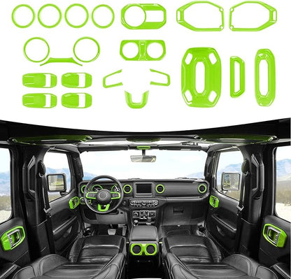 21PCS Full Set Interior Trim Kit for 2018-2023 Jeep Wrangler JL JLU,Side Outlet Door Handle Bowl Roof Reading Light Cover Trim (Green)