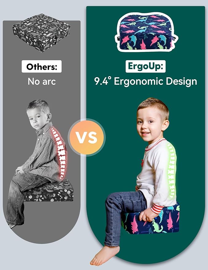 Babelio Ergo-Designed Booster Seat for Kitchen Chair, Promote Proper Upright Posture, Toddler Booster Seat for Dining Table, Removable & Washable Cover, Blue Dinosaur