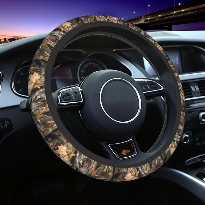 Forest Camo Steering Wheel Cover Camo Leaf Steering Wheel Cover for Men Women Anti-Slip Elastic Breathable Neoprene Steering Wheel Protective Cover 15in Universal Car Accessories for Cars, Auto, SUVs