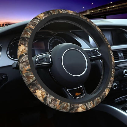 Forest Camo Steering Wheel Cover Camo Leaf Steering Wheel Cover for Men Women Anti-Slip Elastic Breathable Neoprene Steering Wheel Protective Cover 15in Universal Car Accessories for Cars, Auto, SUVs