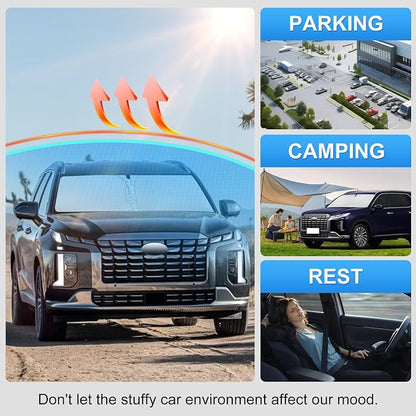 Custom Fit Windshield Sun Shade for Hyundai Palisade 2020-2026 | Custom Fit Windshield Cover, Blocks UV Rays, Double-Layer Heat Shield, Durable Frame, Easy Fold & Storage