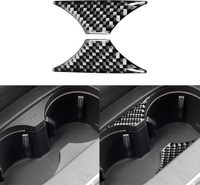Real Premium Carbon Fiber Decor Compatible with Audi A3 S3 RS3 8V 2013 2014 2015 2016 2017 2018 2019 Car Center Console Water Cup Holder Sticker Auto Interior Accessories Decal Black