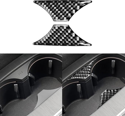 Real Premium Carbon Fiber Decor Compatible with Audi A3 S3 RS3 8V 2013 2014 2015 2016 2017 2018 2019 Car Center Console Water Cup Holder Sticker Auto Interior Accessories Decal Black