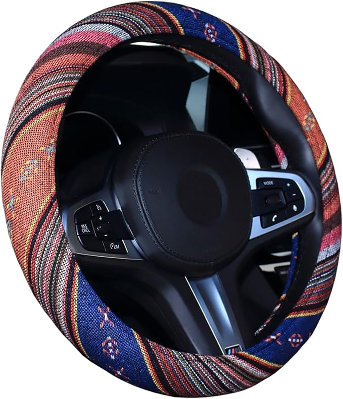 Boho Steering Wheel Cover for Women Men Baja Blanket Enthic Car Steering Wheel Cover Ethnic Car SUV Wheel Protector, Breathable, Anti-Slip, Odorless, Universal Fit 14.5-15 Inch