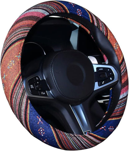 Boho Steering Wheel Cover for Women Men Baja Blanket Enthic Car Steering Wheel Cover Ethnic Car SUV Wheel Protector, Breathable, Anti-Slip, Odorless, Universal Fit 14.5-15 Inch