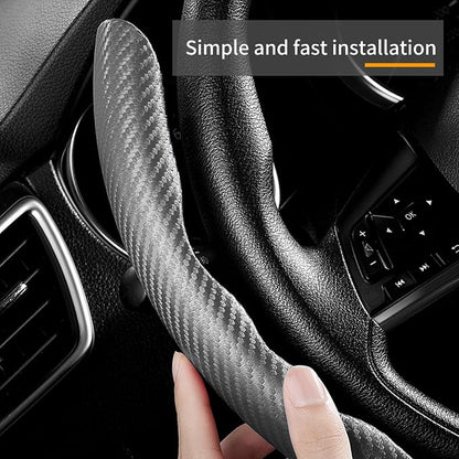 3 Piece Carbon Fiber Steering Wheel Cover,Car Steering Wheel Protector with Non-Slip Lining,Breathable Microfiber Universal for 14.5-15 inch,Gray
