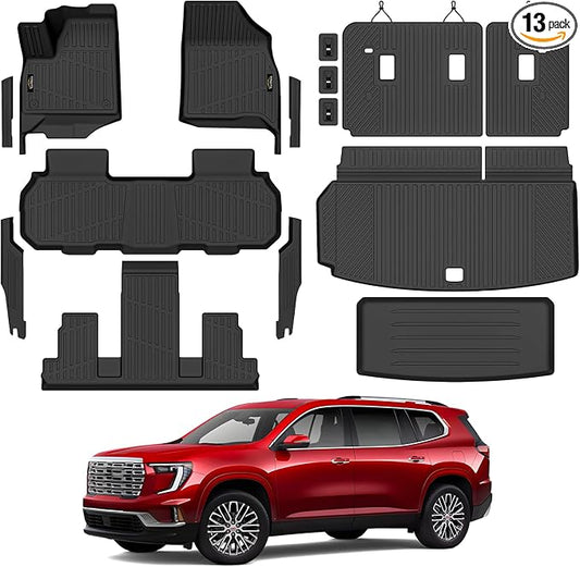 Floor Mats for Chevy Traverse 2024-2026 & GMC Acadia 2024-2026 & Buick Enclave 2025-2026 (Only 7 Seats) All Weather TPE Set Cargo Liner Door Sill Protectors Accessories, Black