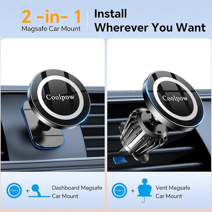 for iPhone MagSafe Car Mount Dashboard【Stronger Magnets】 Magnetic Phone Holder for Car Dash【Hands Free 】 Magsafe car Holder for Car Fit iPhone 15 14 13 12 Pro Max Plus Mini Mag Safe Case &Cell Phone
