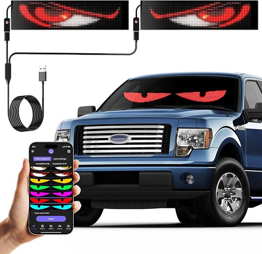 Devil Eyes Light for Cars,Flexible Scrolling Programmable LED Signs,LED Eyes for Truck Windshield,Custom Editor Colours,Animations,Text (19"x 5"/2Pcs)