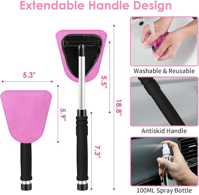 17pcs Car Cleaning Kit, Pink Car Interior Detailing Kit with High Power Handheld Vacuum, Detailing Brush Set, Windshield Cleaner, Cleaning Gel, Complete Auto Accessories for Women Gift
