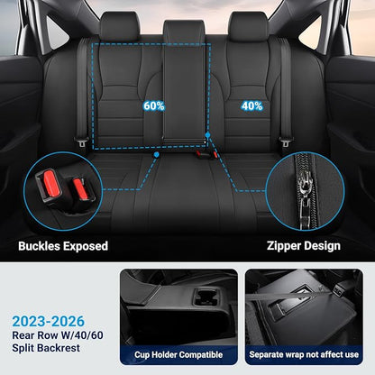 Custom for Honda Accord Seat Covers 2023 2024 2025 2026 EX,SE,EX-L,Sport-L,Touring & 2023-2026 (Hybrid) Sport,Touring,EXL,Sport-L, (Rear Row W/40/60 Split Backrest) - Black