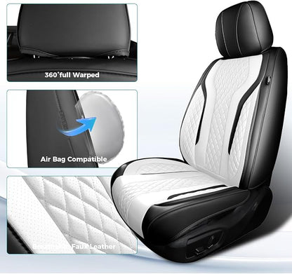 Leather Car Seat Covers Full Set, Breathable Faux Leather Seat Covers for Cars SUV Sedan Waterproof Blackwhite