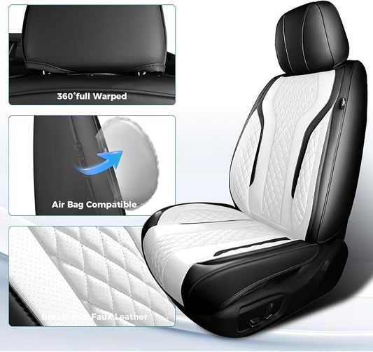 Leather Car Seat Covers Full Set, Breathable Faux Leather Seat Covers for Cars SUV Sedan Waterproof Blackwhite