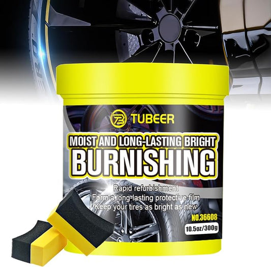 Car Tire Shine with Sponge, 10.5oz/300g Tire Coating & Polishing Paste, Upgraded Long-Lasting Tire Reshine Paste for Cars Trucks Motorcycles RVs & More, Quick Glossy Effect