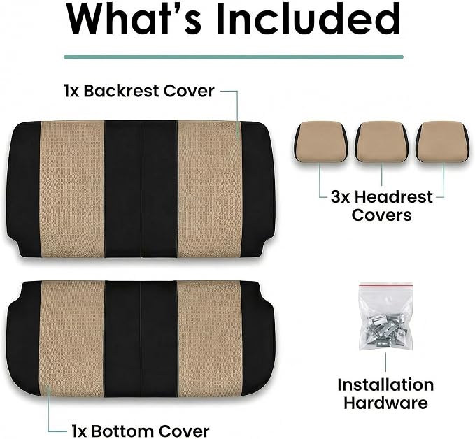 FH Group Automotive Seat Cover Trendy Elegance for Back Seat Begie Car Interior Accessories for SUV, Sedan & Van Universal Fit Combo Rear Seat Cover Split Bench Car Seat Protector for Dogs and Kids