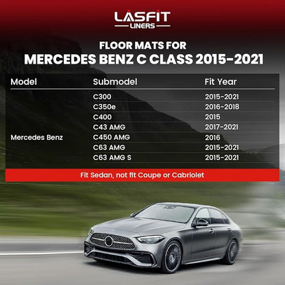LASFIT Floor Mats for Mercedes Benz C Class 2021 2020 2015-2019 C300 / C400 / C350e / C43 AMG / C63 AMG / C63 AMG S (Fit Sedan Only), All Weather TPE Floor Liners for C Class 1st & 2nd Row Mats