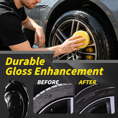 Premium Tire Coating & Trim Restorer, Bring Back the Original Deep Black Shine to Rubber and Plastic, Long Lasting Gloss Finish, Tire Coating Paste for Car Tire Plastic Trim Care, Maintenance (2 Set)
