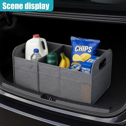 Car Trunk Organizer, Collapsible Multi-Compartment Auto Storage Box with 4 Pockets, Waterproof Oxford Fabric Car Trunk Container Accessories for Sedan SUV Truck (Grey)