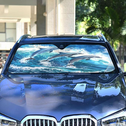 Windshield Sun Shade Beautiful Dolphins Jumped Front Window Block UV Shades Visor Reflective Retractable for Car SUV Trucks