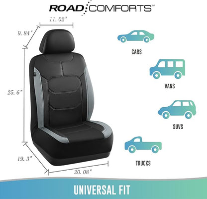 Road Comforts Seat Covers, Premium Leather Car Seat Covers Front Seats,Airbag Compatible, Automotive Seat Covers Universal Fit Most Cars,Vans,Truck,SUV Gray