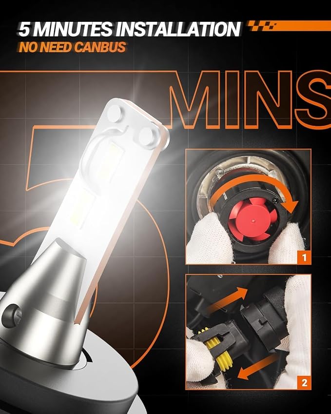 SEALIGHT H4 LED Bulbs, L2 9003 HB2 24,000LM Super Brightness 6000K Cool White Fog Bulbs, IP68 Waterproof, Plug and Play, 15000RPM Turbo Fan, 60000Hrs Lifespan, 1:1 Size Driving Bulbs, Pack of 2