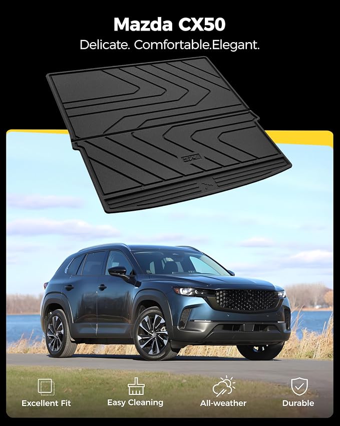 3W Cargo Liner Fit Mazda CX-50 2023-2026 (Not for Hybrid), Trunk Mat TPE All Weather Liners CX 50 Accessories All Season Guard Odorless Anti-Slip Black