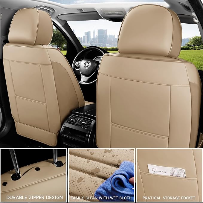 MINGBRON Car Seat Covers,Car Seat Protector Waterproof,Seat Covers Front, Car Seat Protectors,Automotive Seat Covers Fit for Most Cars Beige