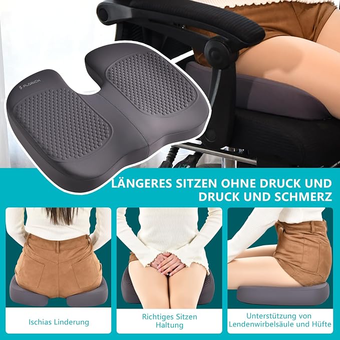 FLORICH 3 PCS Seat Cushion for Carseat Lumbar Support Pillow Car Neck Headrest Pillows Memory Foam Gel Memory Foam Massage Point Seat Pads Pressure Relief Back Cushion for Office Chair(Light Grey)